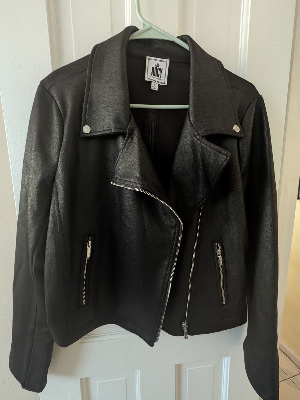 Juicy Couture Black Faux Leather Asymmetrical Zip Moto Jacket